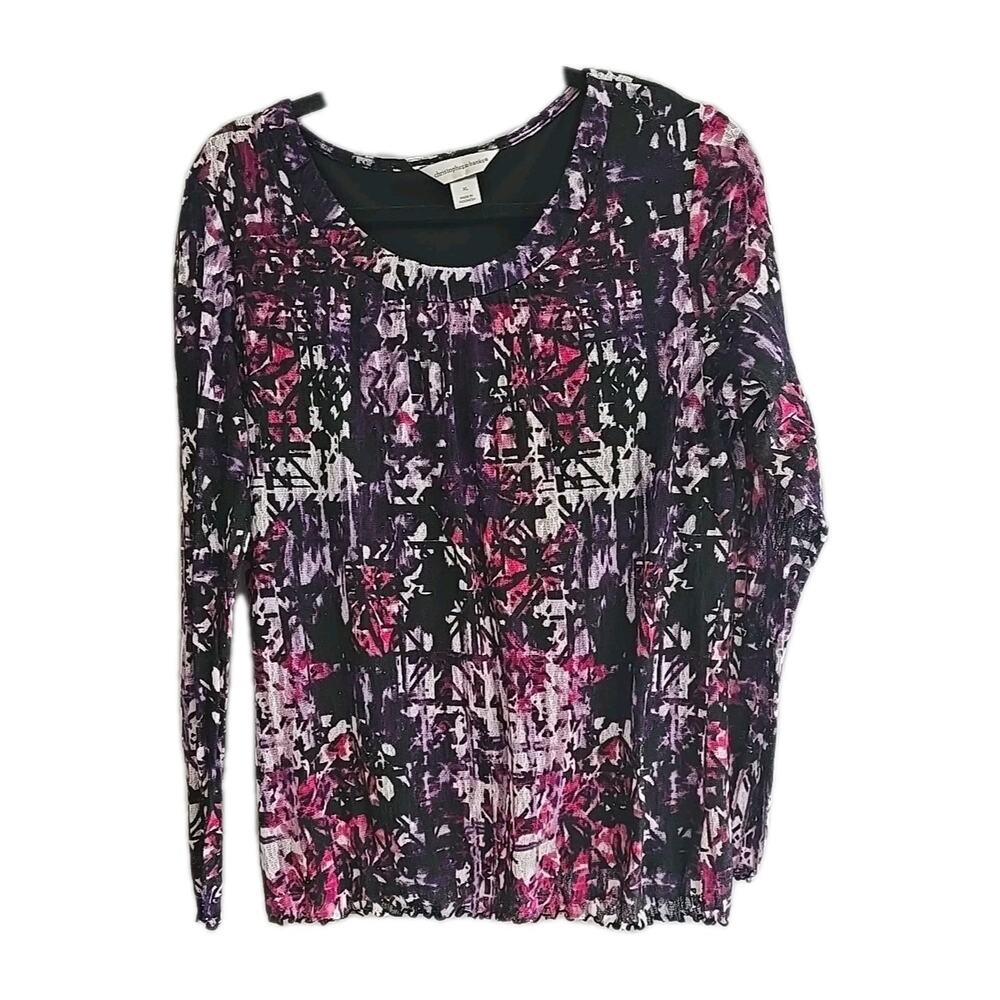 Christopher & Banks Purple Pink Abstract Crew Neck Long Sleeve Top Womans Sz XL